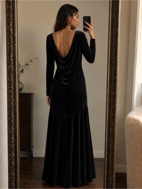 Vintage 1980’s Original Rare Betsey Johnson Punk Label Velvet Maxi Dress Black